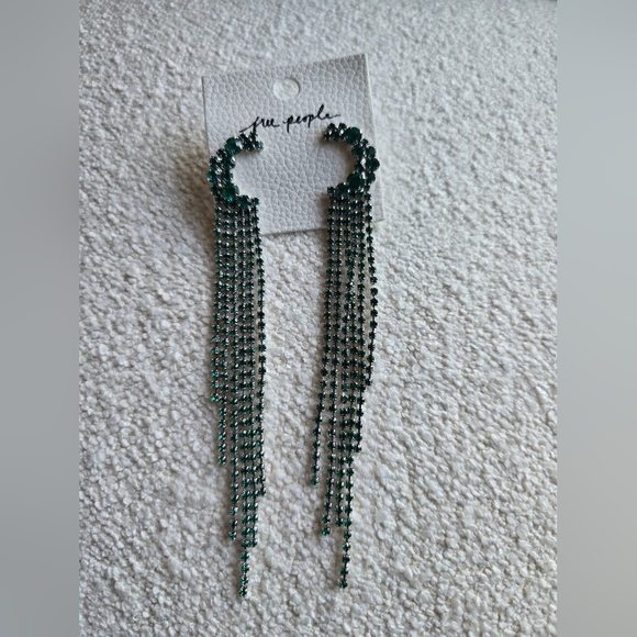 Free People, You Make Me Feel Like Dancing Dangles, Silver/Green - NEW! - Picture 3 of 5
